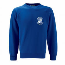 Blue sweatshirt with school logo image